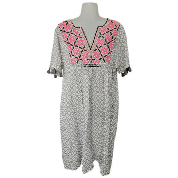 🆓 FREE Sunuva Women's Embellished Cotton Light Grey Boho dress Medium $129 🆓 - Picture 1 of 10